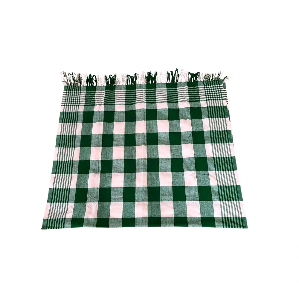 Classic Green White Buffalo Check Plaid Blanket Fringe Throw Cozy Comfort - Picture 2 of 5